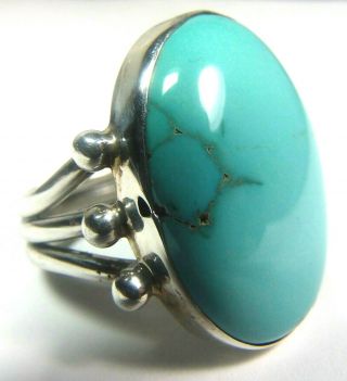 Navajo Turquoise Sterling Silver Native American Ring Signed L.  D.  12.  5gr Sz 8.  5