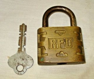 Vintage Brass Lock & Key By Rfd,  Made In Usa