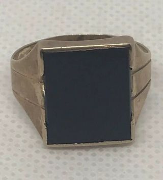 Vintage Mens Signet Ring 10k Yellow Gold Black Onyx 3.  3grams Size 8.  75 Flat Top