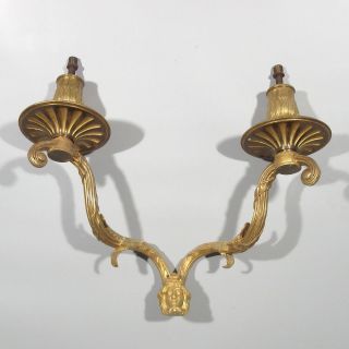 Antique French Gilded Bronze Chandelier Arms,  Sconce,  Classical Head,  Mask