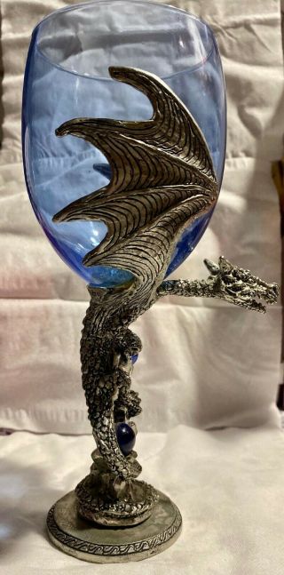 Dragon Wing Pewter Champagne Flute Wine Glass Crystal Blue Fellowship Foundry 97