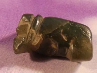 Ancient Pyu Kingdom Green Chalcedony Elephant Amulet Bead 16 By 9 By 6.  3 Mm