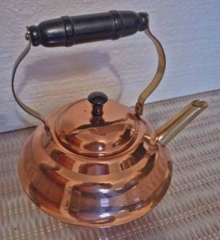Vintage Coppercraft Guild Copper/brass Tea Pot,  With Wooden Handles,  8” Tall