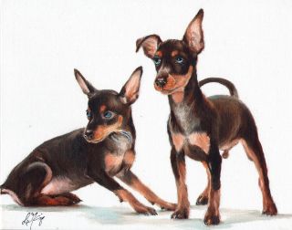 Oil Art Manchester Terrier Portrait Painting Puppy Dog Artist Signed