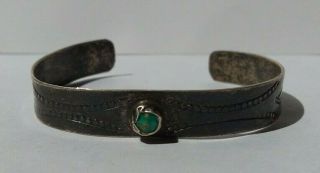 Tiny Child Size Vintage Navajo Indian Silver Turquoise Stampwork Cuff Bracelet