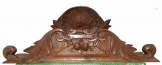 Solid Scroll Leaves Pediment Antique French Hand Carved Wood Crest Mount Cornice