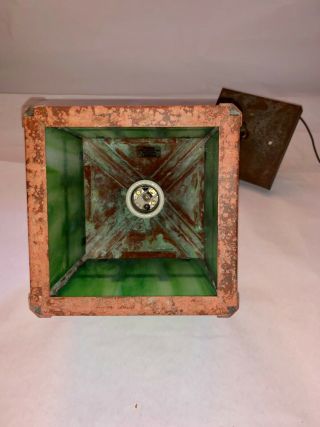 Antique Pendant Art Crafts Mission Light Fixture Green Slag Glass (2 Available) 2