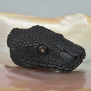 Python Snake Head Bead Horn Carving Diamond & 18k Gold Handmade 18.  24 G