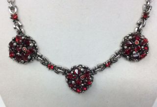 Vintage 1950s Barclay Ruby Red Rhinestone Silver Tone Petite Necklace & Earrings 2