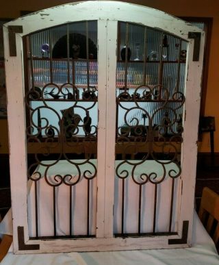 Antique Wrought Iron And Wood Hanging Double Window