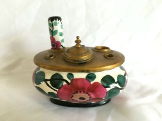 Vintage Hand painted French Ceramic Oval Inkwell with Floral Decoration. 2