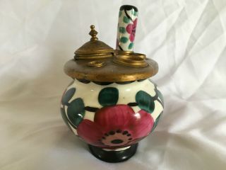 Vintage Hand painted French Ceramic Oval Inkwell with Floral Decoration. 3