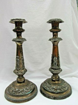 Pair George Iv Old Sheffield Plate Candlesticks C1820 12 Inches Floral