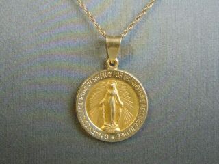 Vintage Estate 10k Gold Necklace W/ 14k Religious Virgin Mary Pendant 2.  6g E1047