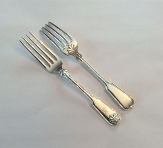 Pair (2) Tiffany Sterling Shell & Thread Table Forks