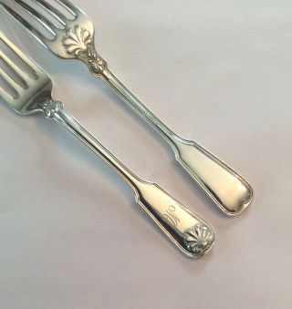 Pair (2) Tiffany Sterling Shell & Thread Table Forks 2
