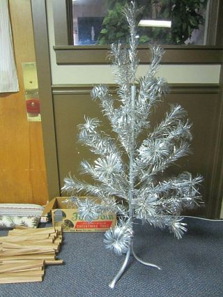 Vintage The Sparkler Pom Pom Silver Aluminum Christmas Tree 4 Ft 34 Branches