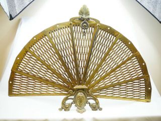 Large Antique Solid Brass Folding Fan Fire Place Guard Screen