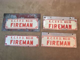 4 Vintage K.  C.  F.  P.  D No.  18 Fire Department Fireman License Plate Topper King Co.