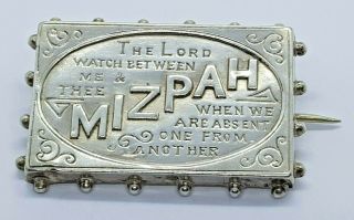 Antique Victorian Silver Sweetheart Mizpah Pin Locket Brooch Beaded Lozenge 1887