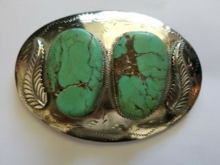 - Vintage Large Native American Belt Buckle - - Sterling Silver &turquoise