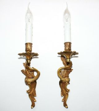 Antique Pair Gilt Bronze French Sconces Wall Light Rococo