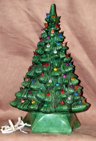 Vintage 19 " Ceramic Christmas Tree & Base Lighted Green