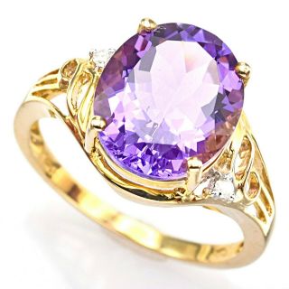 Vintage 14k Yellow Gold 4.  14 Ct Amethyst & Diamond Oval Cocktail Ring Size 7