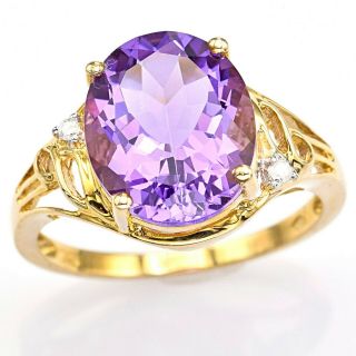 Vintage 14K Yellow Gold 4.  14 Ct Amethyst & Diamond Oval Cocktail Ring Size 7 2
