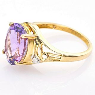 Vintage 14K Yellow Gold 4.  14 Ct Amethyst & Diamond Oval Cocktail Ring Size 7 3