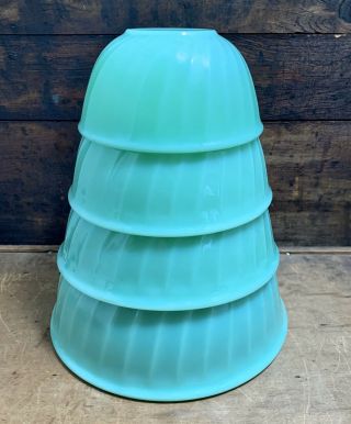 Vintage Fire King Jadeite Green Swirl Nesting Mixing Bowl 4 Pc Set 6 " 7 " 8 " 9 "