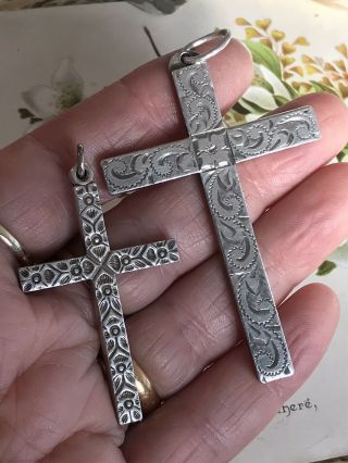LARGE VINTAGE VICTORIAN STYLE HEAVY SOLID STERLING SILVER CROSS PENDANTS 3
