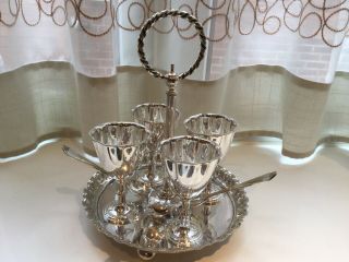 Antique Victorian Henry Bourne Silver Plated Egg Cup Holder And Spoons
