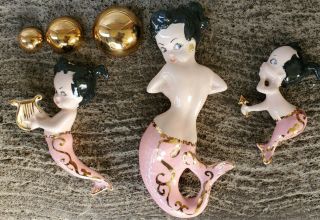 Vintage Set Of 3 Mermaid Wall Plaques With Bubbles - Pony Tails