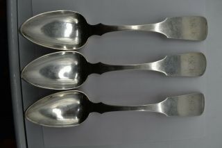 William D Rapp Coin Silver,  3 Large Spoons 9 ",  Philadelphia,  Pa,  Ca.  1830 - 50 