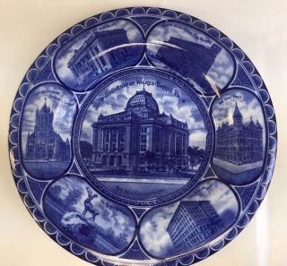 Rowland Marsellus Staffordshire Flow Blue Wilkes - Barre Pa.  Souvenir Plate 10 "
