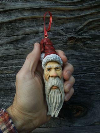 Wood Carving St.  Nick Santa Claus Christmas Tree 1 Ornament Scott Longpre