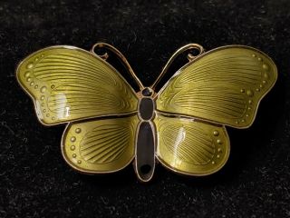 Vintage Signed Ivar Holth Sterling Silver & Green Enamel Butterfly Brooch