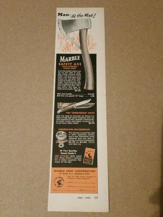 1955 Marble Safety Axe Ad Sportsman Knife