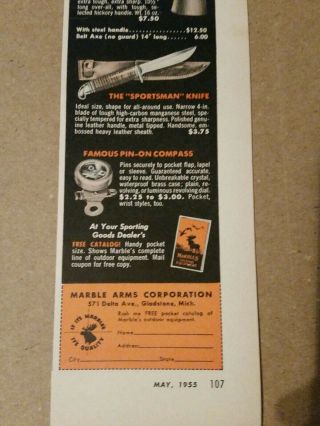 1955 Marble Safety Axe Ad Sportsman knife 3