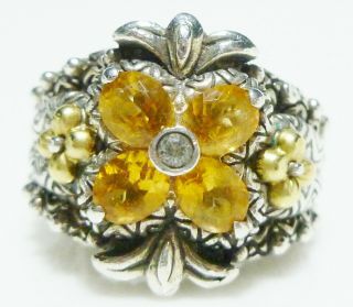Barbara Bixby Sterling Silver 18k Gold Flower Floral Womens Ring Band Size 5.  25