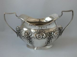 Pretty Antique Embossed Solid Sterling Silver Sugar Bowl 1905/ L 14.  5 Cm/ 111 G