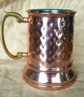 Moscow Mule mug / tankard,  copper,  hammered work,  steel lining,  brass handle 3