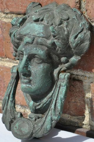 Antique Heavy Metal Cast Bronze Door Knocker Entry Bacchus Dionysus God Head Old