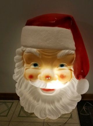 Vintage Extra Large Xl Lighted 34” Santa Head Face Blow Mold Empire Plastic