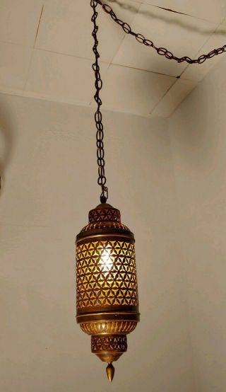 Vintage Moroccan Light Brass Filigree Chandelier Pendant Hanging Ceiling Shade