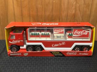 Vintage Buddy L Mack Coca - Cola Delivery Truck & Trailer Coke Machine Bottles 
