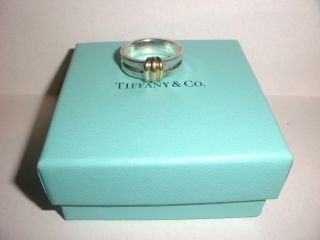 Authentic Vintage Tiffany & Co 1995 Sterling Silver 925 750 18k Gold Ring Sz 10