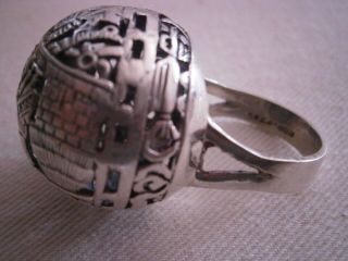 Vintage Ind Peruana 925 Sterling Silver Inca God Raised Round Carved Ring Rare? 2