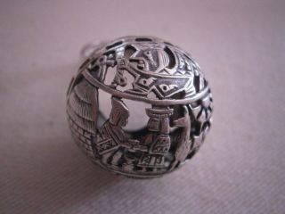 Vintage Ind Peruana 925 Sterling Silver Inca God Raised Round Carved Ring Rare? 3
